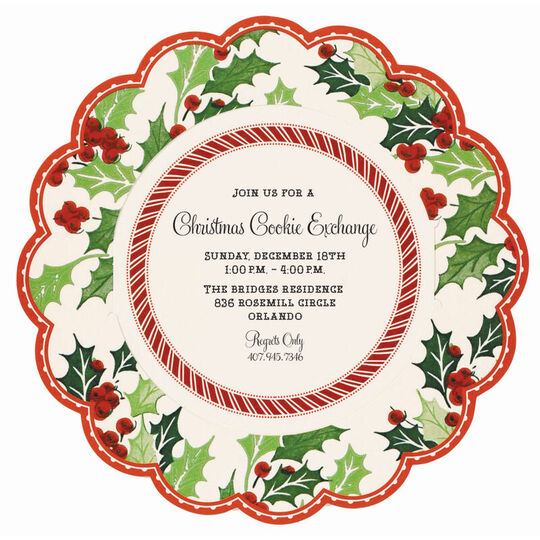 Christmas Holly Round Die-cut Invitations